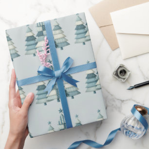 Papel De Presente Árvores de Natal Azul Verificadas
