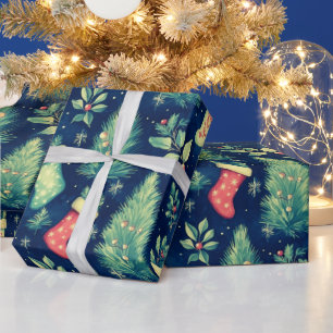 Papel De Presente Árvores de Natal Berries Natal