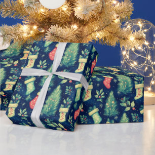 Papel De Presente Árvores de Natal Berries Natal