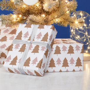 Papel De Presente Árvores de Natal Boho Terracota Rosa Branco Feriad