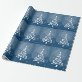 Papel De Presente Árvores de Natal Brancas Azul Moderno