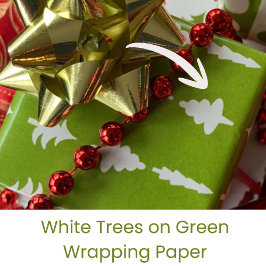Papel De Presente Árvores de Natal Brancas em Verde