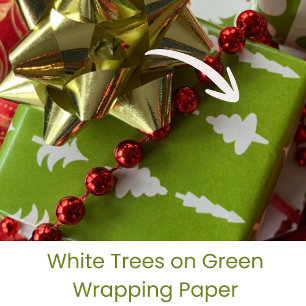 Papel De Presente Árvores de Natal Brancas em Verde