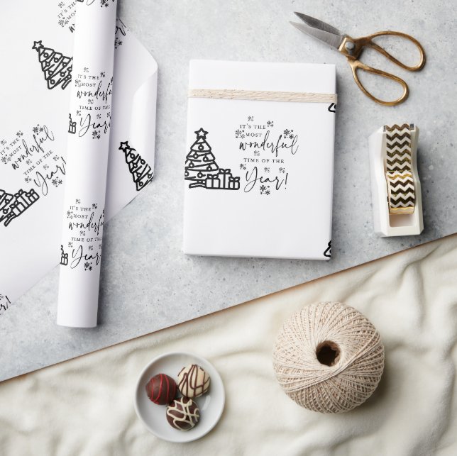 Papel De Presente Árvores de Natal Brancas Negras - Enxertos (Artesanato)