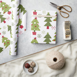 Papel De Presente Árvores de Natal Clássicas, Cuta, Vermelho Verde B