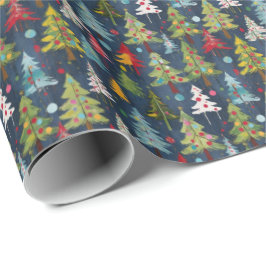 Papel De Presente Árvores de Natal Coloridas Funky
