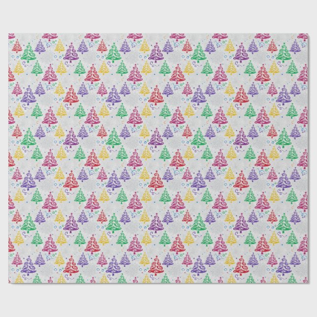 Papel De Presente Árvores de Natal Coloridas Natal (Aberto)