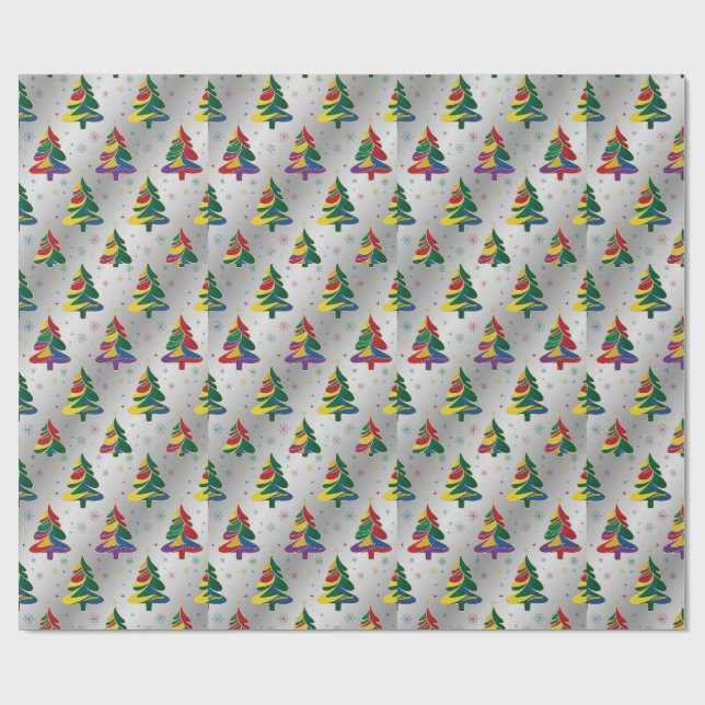 Papel De Presente Árvores de Natal Coloridas Natal (Aberto)