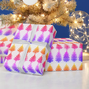 Papel De Presente Árvores de Natal Coloridas Rosa Roxo Arco-Íris