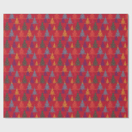 Papel De Presente Árvores de Natal Coloridas Xmas Vermelho
