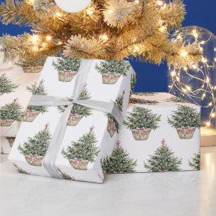 Papel De Presente Árvores de Natal com Bolas Vermelhas