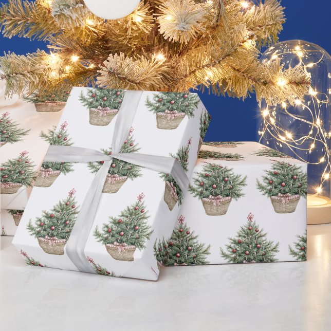 Papel De Presente Árvores de Natal com Bolas Vermelhas (Feriados)