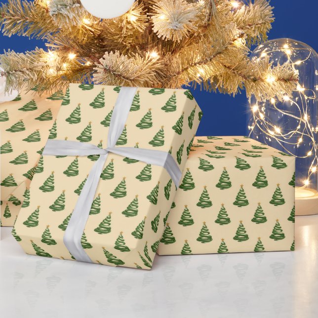 Papel De Presente Árvores de Natal com Fita de Redemoinho Moderna (Feriados)
