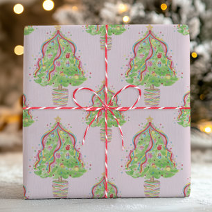 Papel De Presente Árvores de Natal Confetti Coloridas por Aquarelas