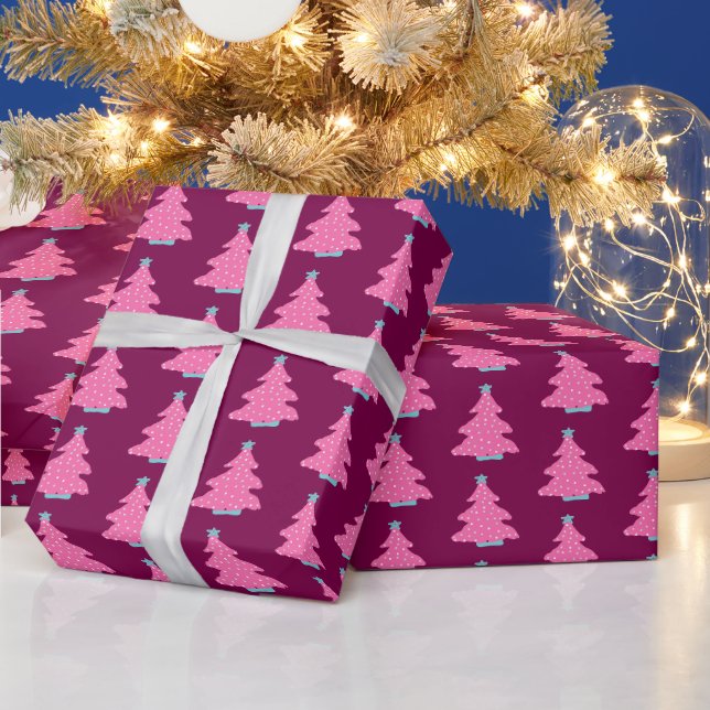 Papel De Presente Árvores de Natal Contemporâneas Rosa (Feriados)