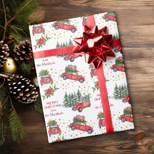 Papel De Presente Árvores de Natal de Caminhão e Carro Retro