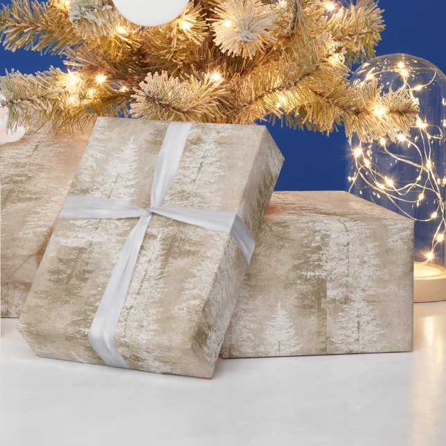 Papel De Presente Árvores de Natal de Creme de Marfim (Feriados)
