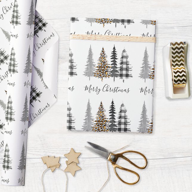 Papel De Presente Árvores de Natal de fazenda (Glam Farmhouse Christmas Wrapping Paper)