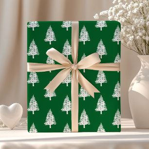 Papel De Presente Árvores de Natal de Pinheiro Verde e Branco