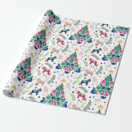 Papel De Presente Árvores de Natal e Cavalo de Dala - Folhas Escandi