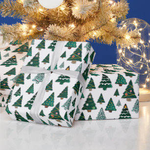 Papel De Presente Árvores de Natal e Decorações Natal Branco