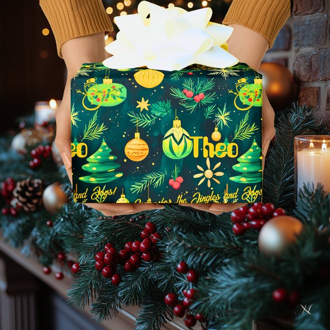 Papel De Presente Árvores de Natal e Enfeites Personalizados (Criador carregado)