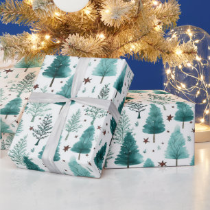 Papel De Presente Árvores de Natal e Estrelas Natal Moderno