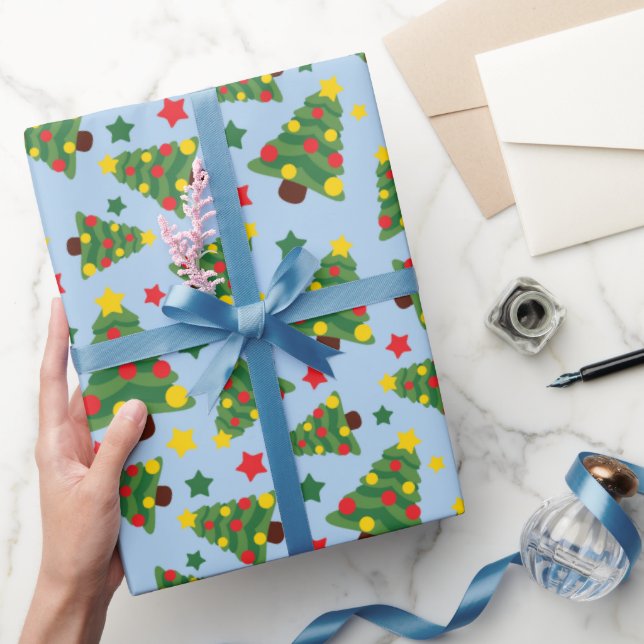 Papel De Presente Árvores de Natal e Estrelas Noturnas Silenciosas A (Presentear)