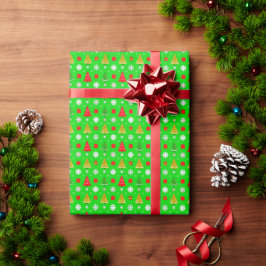 Papel De Presente Árvores de Natal e Flocos de Neve