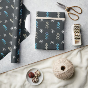 Papel De Presente Árvores de Natal e Flocos de Neve Pretos Escandina