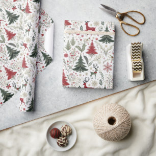 Papel De Presente Árvores de Natal e Reindeer