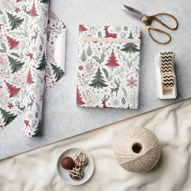 Papel De Presente Árvores de Natal e Reindeer (Artesanato)