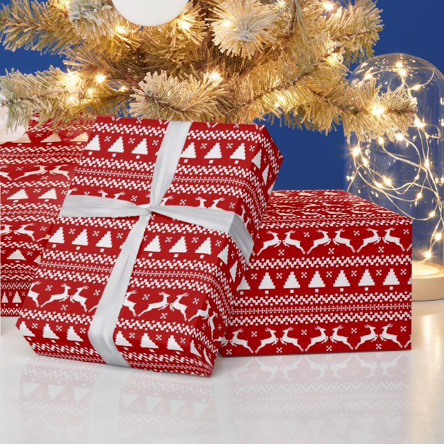 Papel De Presente Árvores de Natal e Rena de Suéter Feio (Feriados)