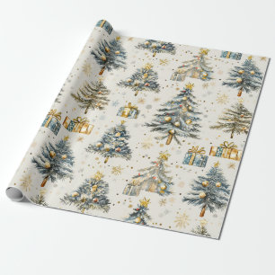 Papel De Presente Árvores de Natal Elegante Watercolor