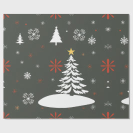 Papel De Presente Árvores de Natal Elegantes e Flocos de Neve
