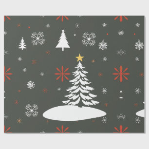 Papel De Presente Árvores de Natal Elegantes e Flocos de Neve