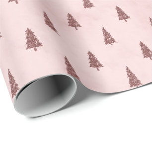 Papel De Presente Árvores de Natal Elegantes Rosa Corado Presente