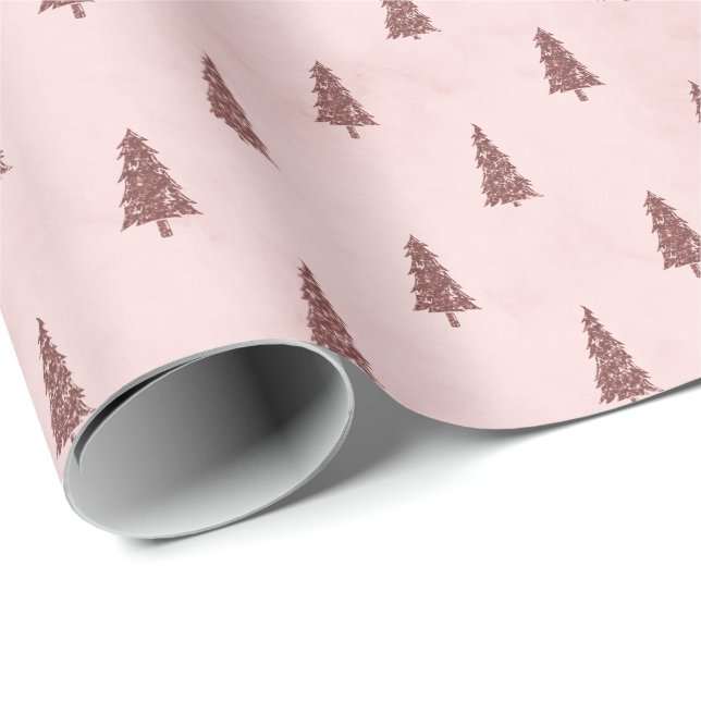 Papel De Presente Árvores de Natal Elegantes Rosa Corado Presente (Ponta do rolo)