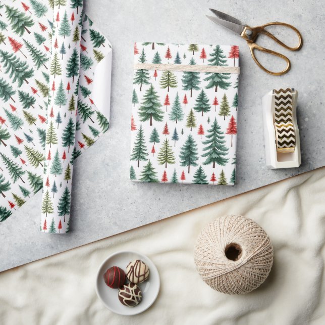 Papel De Presente Árvores de Natal em Branco (Artesanato)