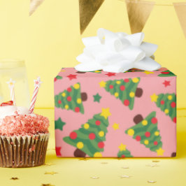 Papel De Presente Árvores De Natal Estreladas Com Ornamentos Sem Cos