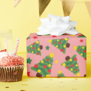 Papel De Presente Árvores De Natal Estreladas Com Ornamentos Sem Cos