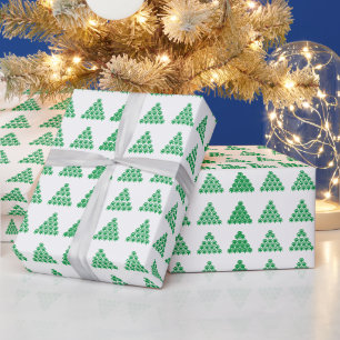 Papel De Presente Árvores de Natal estrelas brancas verdes da neve
