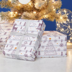 Papel De Presente Árvores de Natal Estrelas Flocos de Neve Atingidos