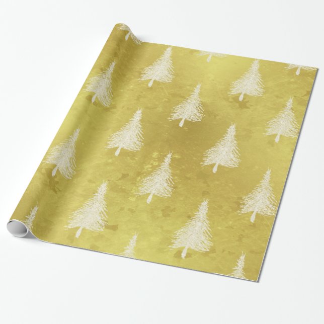 Papel De Presente Árvores de Natal Faux Gold Foil Pine Tree (Desenrolado)