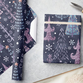 Papel De Presente Árvores de Natal Festivas Bons em Roxo