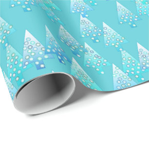 Papel De Presente Árvores de Natal, flores, modernas, turquesa, azu