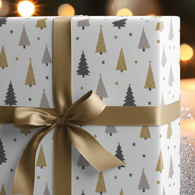 Papel De Presente Árvores de Natal Geométricas Modernas & Estrelas d (Criador carregado)
