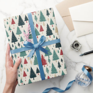 Papel De Presente Árvores de Natal Leves Floresta Padrão Presente de