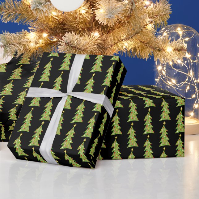 Papel De Presente Árvores de Natal Lindas Padrão de Férias Retrô Pre (Feriados)
