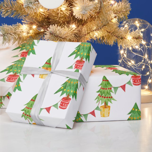 Papel De Presente Árvores de Natal, Luzes e Decorações (Feriados)